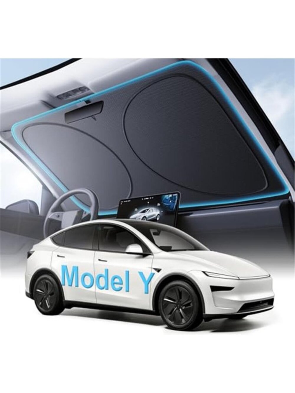 2026 Upgraded Windshield Sun Shade for Tesla Model Y Precision Custom Fit